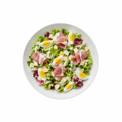 Insalata Prosciutto gemischter Salat mit Schinken, Käse und Ei - mit Joghurt-Dressing