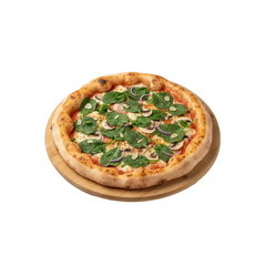 Pizza Montanara mit Champignons, Spinat, Zwiebeln und Knoblauch