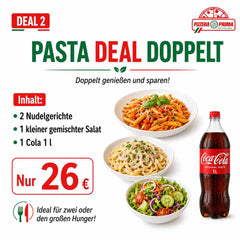 Pasta Deal Doppelt - Any 2 x Nuddel, Small Salat Gemischt, Cola 1L