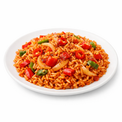Reis Arrabbiata mit Zwiebeln, Peperoni und Tomatensauce