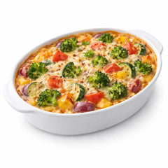 Auflauf mit gemischtem Gemüse und Tomaten-Sahnesauce