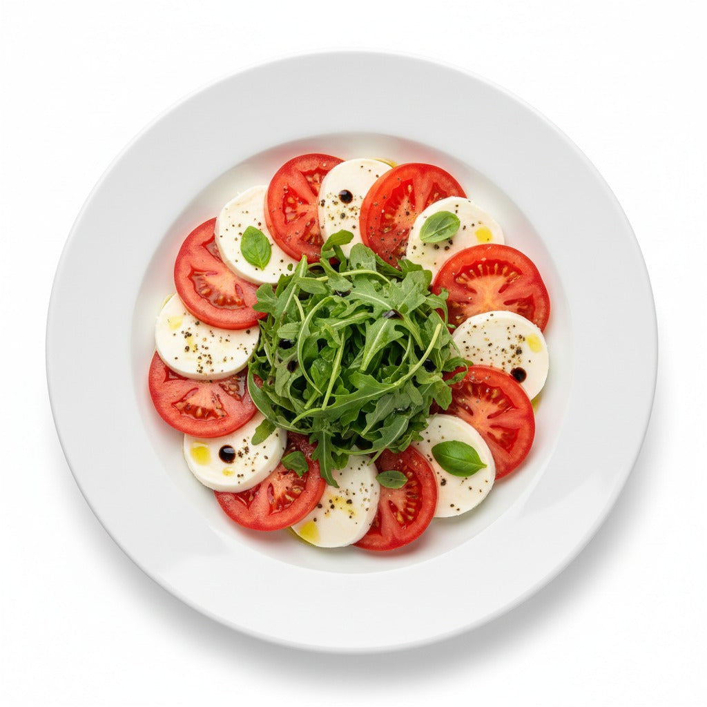Caprese mit Tomaten, Mozzarella und frischem Rucola