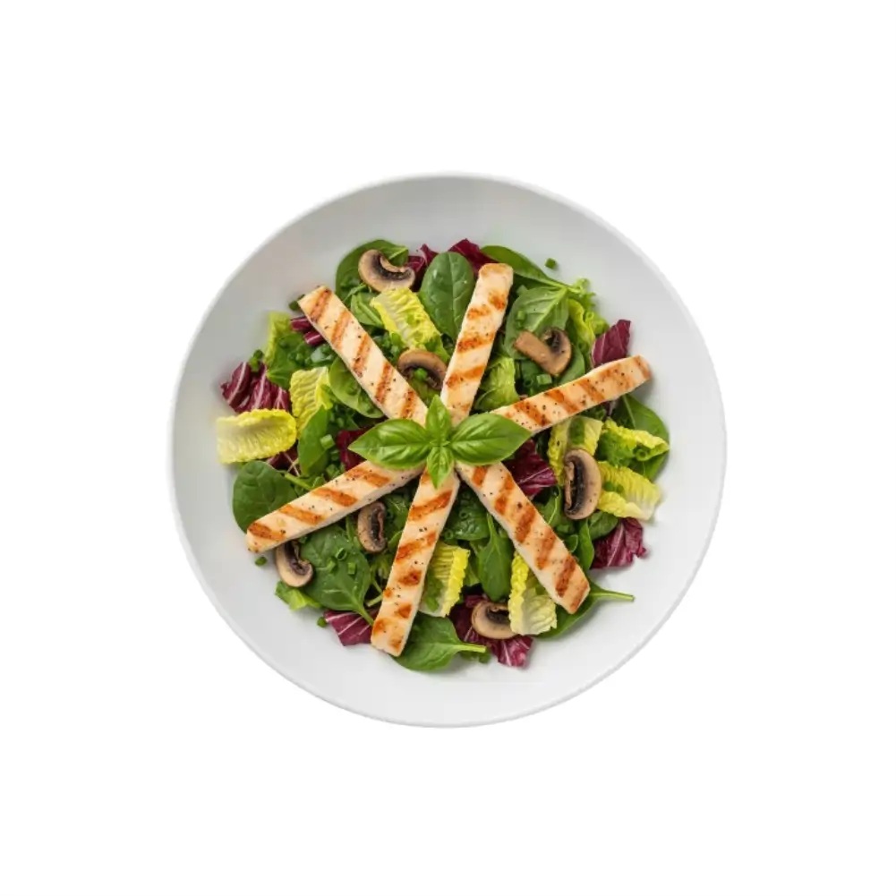 Insalata Pollo  gemischter Salat mit Hähnchenbruststreifen und Champignons