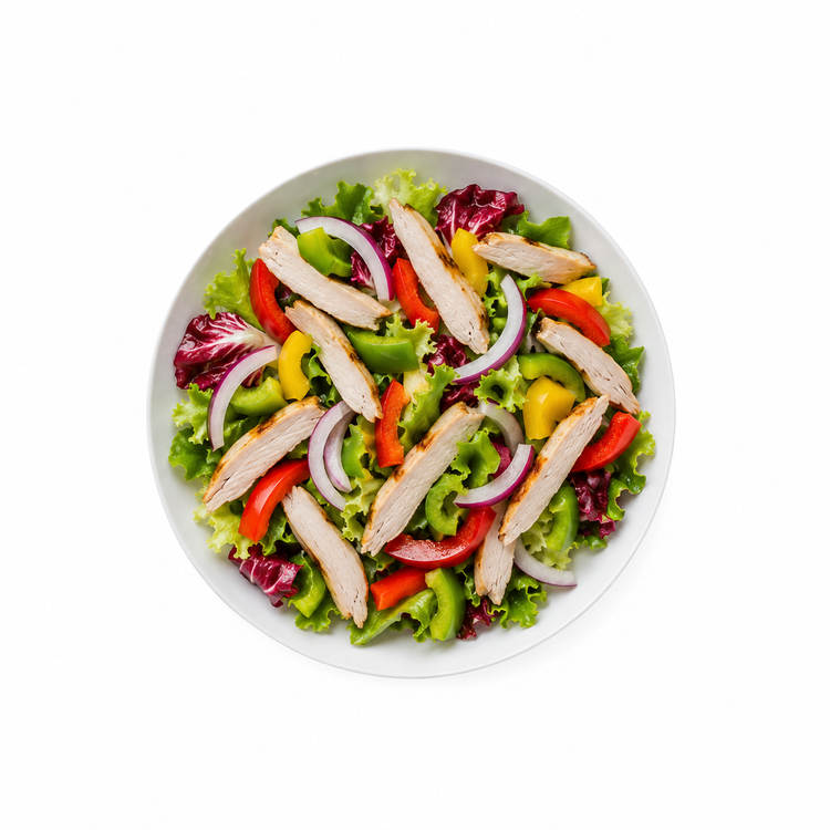 Insalata Manzo gemischter Salat mit Putenstreifen, Zwiebeln und frischer Paprika