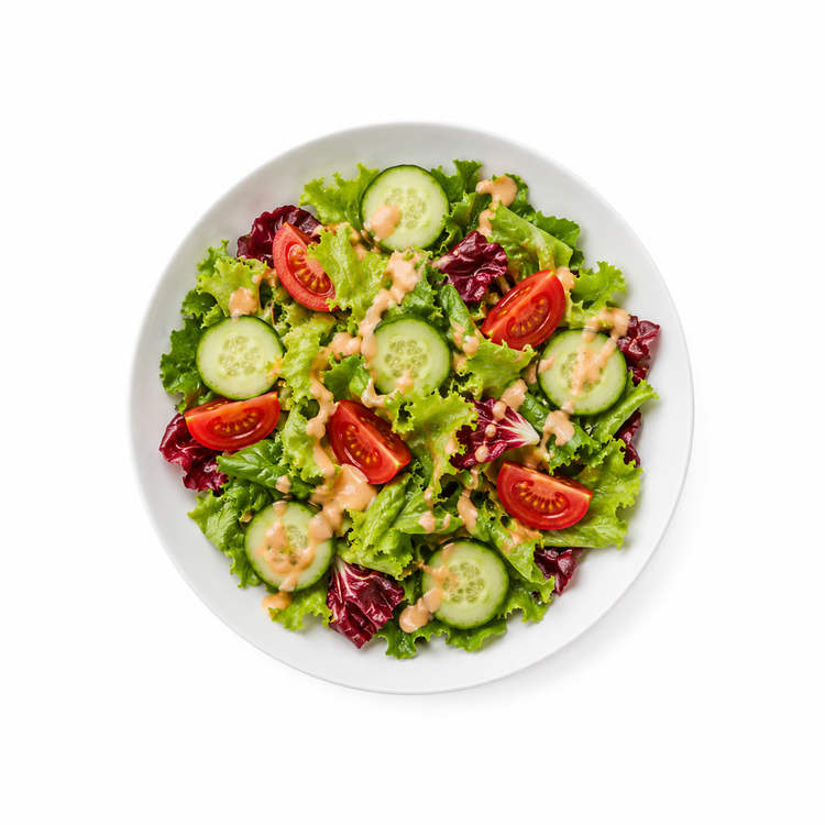 Insalata Mista  grüner Salat mit Tomaten und Gurken - mit Cocktail-Dressing