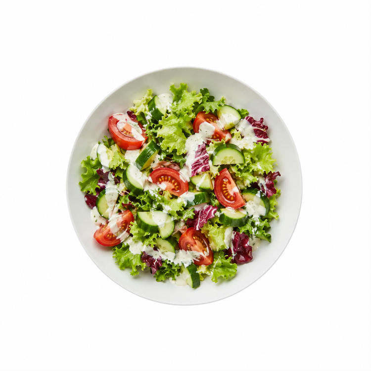 Insalata Mista  grüner Salat mit Tomaten und Gurken - mit Joghurt-Dressing