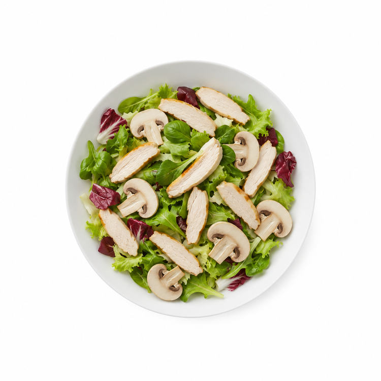 Insalata Pollo  gemischter Salat mit Hähnchenbruststreifen und Champignons - ohne Dressing