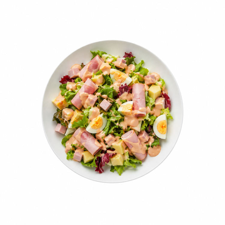 Insalata Prosciutto gemischter Salat mit Schinken, Käse und Ei - mit Cocktail-Dressing