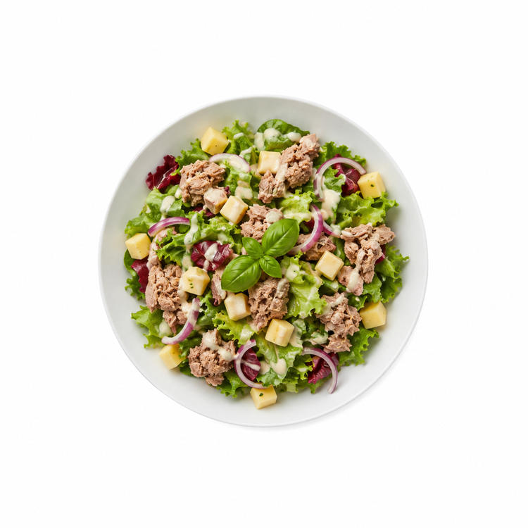 Insalata Tonno  gemischter Salat mit Thunfisch, Zwiebeln und Käse - mit Haus-Dressing