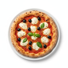 Pizza Napoli mit Oliven, Knoblauch und veganem Käse