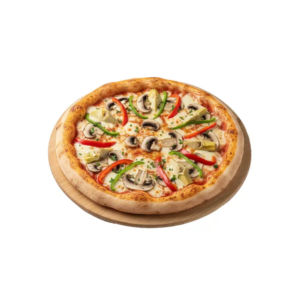 Pizza Ortolana mit Champignons, Artischocken und Paprika