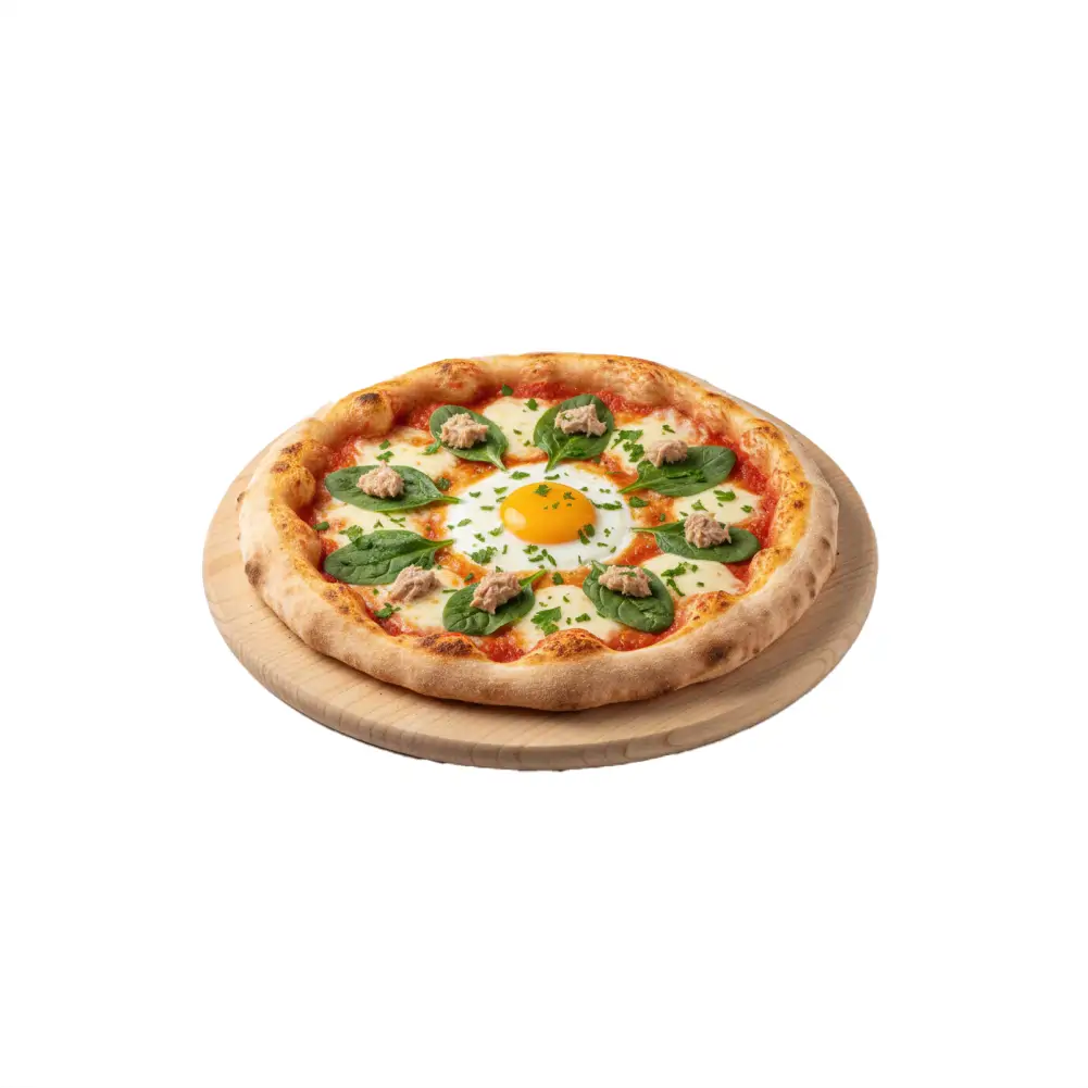 Pizza Te Soro  mit Spinat, Thunfisch und Ei