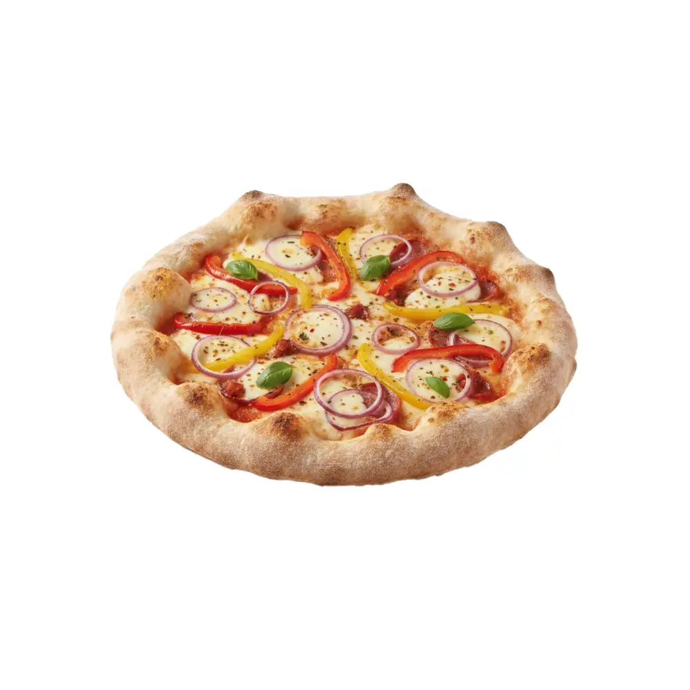 Pizza Vesuvio  mit Zwiebeln und Paprika