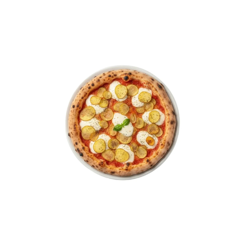 Pizza Patata mit gebratenen Kartoffelscheiben