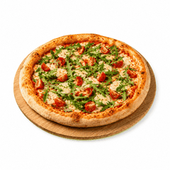 Pizza Venezia mit Tomaten, Rucola und veganem Käse