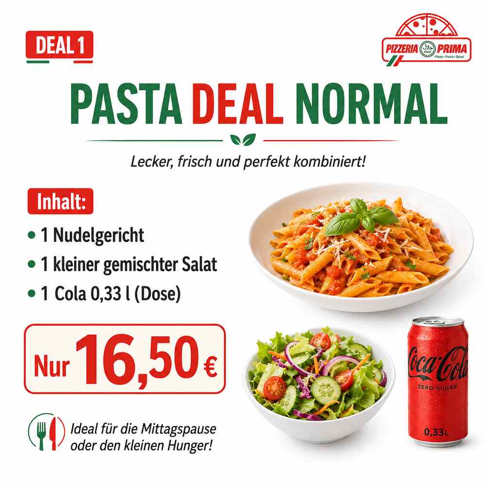 Pasta Deal Normal - Any Nuddel, Small Salat Gemischt, Cola 0,33l