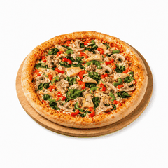 Pizza Gardino mit Paprika, Champignons, Spinat, Artischocken und veganem Käse