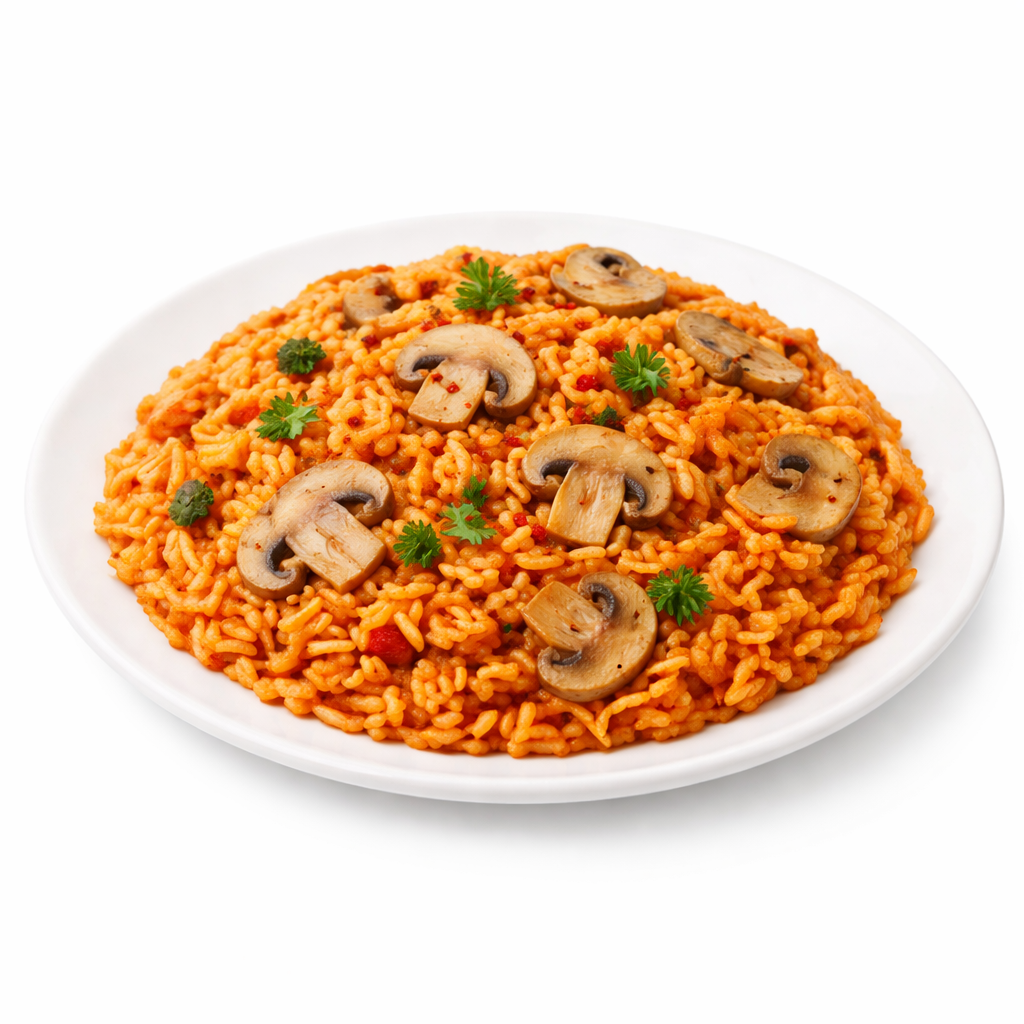 Reis Funghi Vegan mit Champignons und Tomatensauce