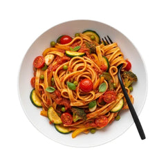 Tagliatelle Verdura Vegan mit Gemüse und Tomatensauce