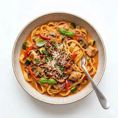 Tagliatelle pilze mit pilzen, Tomaten, Zwiebeln und Sahnesauce